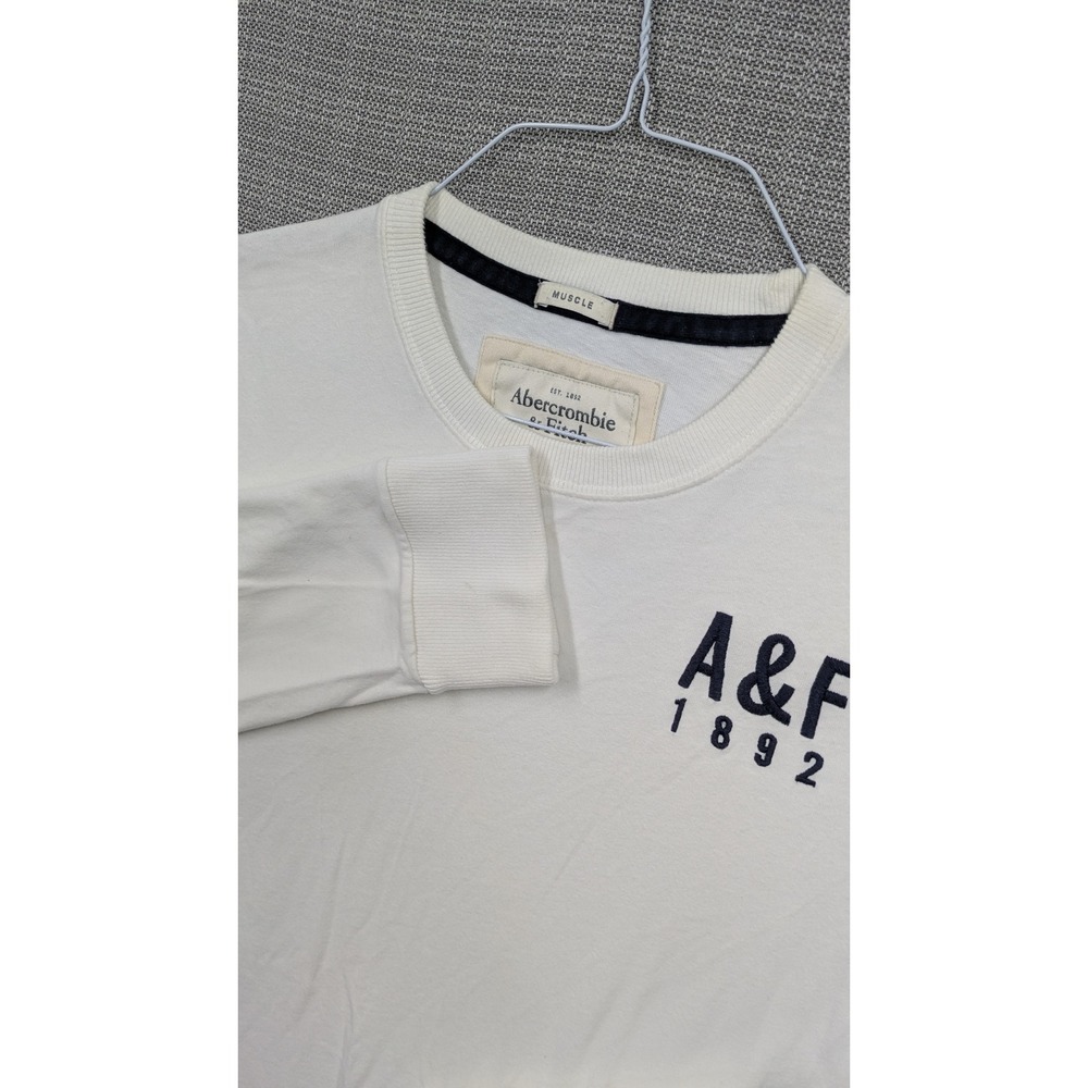 Abercrombie & Fitch Kids Large White Muscle Fit Long Sleeve Logo Graphic Tee